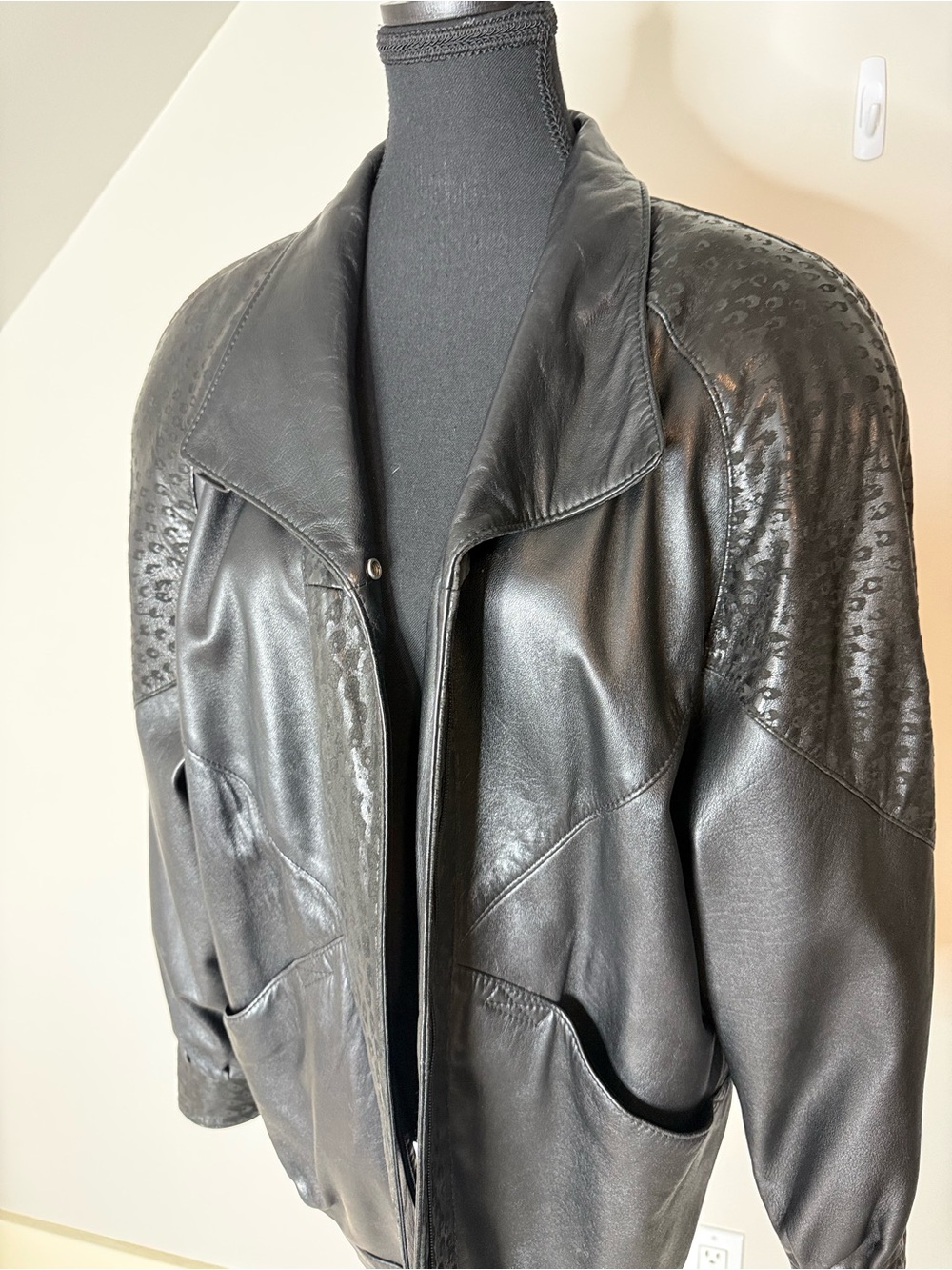 BRAEMAR Diane Charles Vintage 80’s Black Leather Jacket Zipper Oversized Medium - Picture 5 of 14